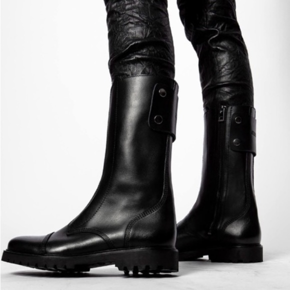 NIB ZADIG & VOLTAIRE Joe High Smooth Calfskin Moto Boots 39 US 8 Black Zipper - Picture 1 of 12